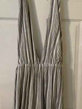 Solemio Gray & White Striped Deep V Women’s Romper